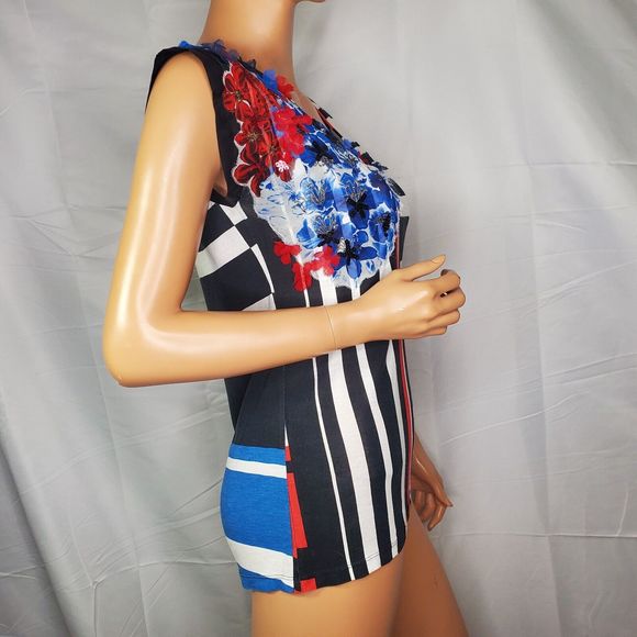Desigual by Christian Lacroix Women's SS Blouse Stripes 3D Floral Applique Small - Picture 6 of 13